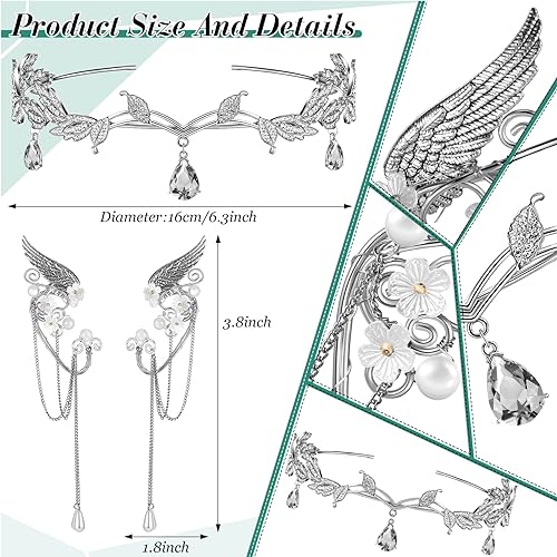 Image of 4 Pcs Women Elf Costume Renaissance Traditional Irish Dress Fairy Costume Elf Ear Cuffs for Women Halloween Cosplay Party