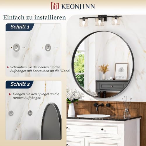 Keonjinn Badezimmer Spiegel Rund Schwarz 50cm – Ansicht 6