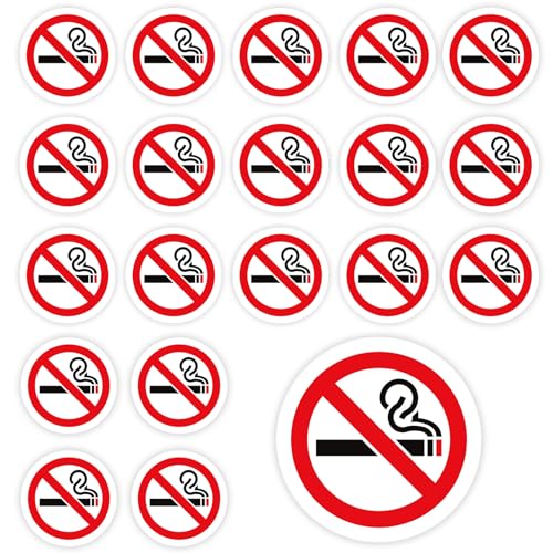 Vueinrg 20 Stück Rauchen Verboten Aufkleber 7,5 cm Rund Rauchverbot Aufkleber Nichtraucher Sticker Selbstklebende No Smoking Schild mit UV Schutz für Außen- und Innenbereich