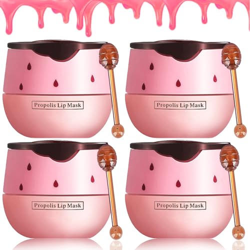 4 Pcs Strawberry Lip Mask Bee Lip Balm Strawberry Pot Propolis Moisturizing