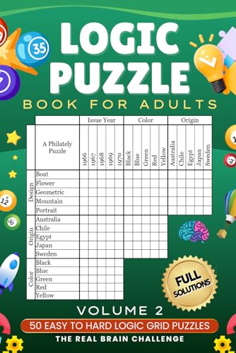 Logic Puzzle Book for Adults Volume 2: 50 Easy to Hard Logic Grid Puzzles - The Real Brain Challenge