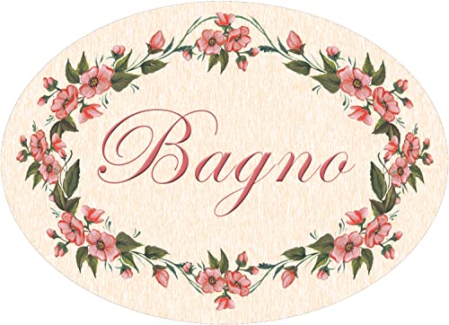 Targa per porta in legno stile shabby chic con scritta bagno, per decorare le porte interne di casa. La targhetta misura cm 15x20 spessore 7 millimetri, con biadesivo(Bagno rosa)