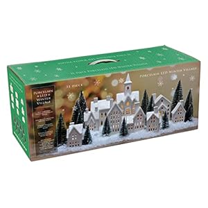 Mark Feldstein & Associates Winter Village LED Tea Light 31 Piece Porcelain Tabletop Christmas Figurine Boxed Set Mark Feldstein Associates Winter Village LED Tea Light 31 Piece Porcelain Tabletop Christmas Figurine Boxed Set