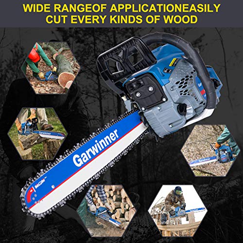 52cc Gas Chainsaws 18 Inch Bar Power Chain Saws, Gas Powered Chainsaw 2 Stroke Handed Petrol Gasoline Chain Saw for Cutting Wood Outdoor Garden Farm Home Use with Tool Kit 5218G