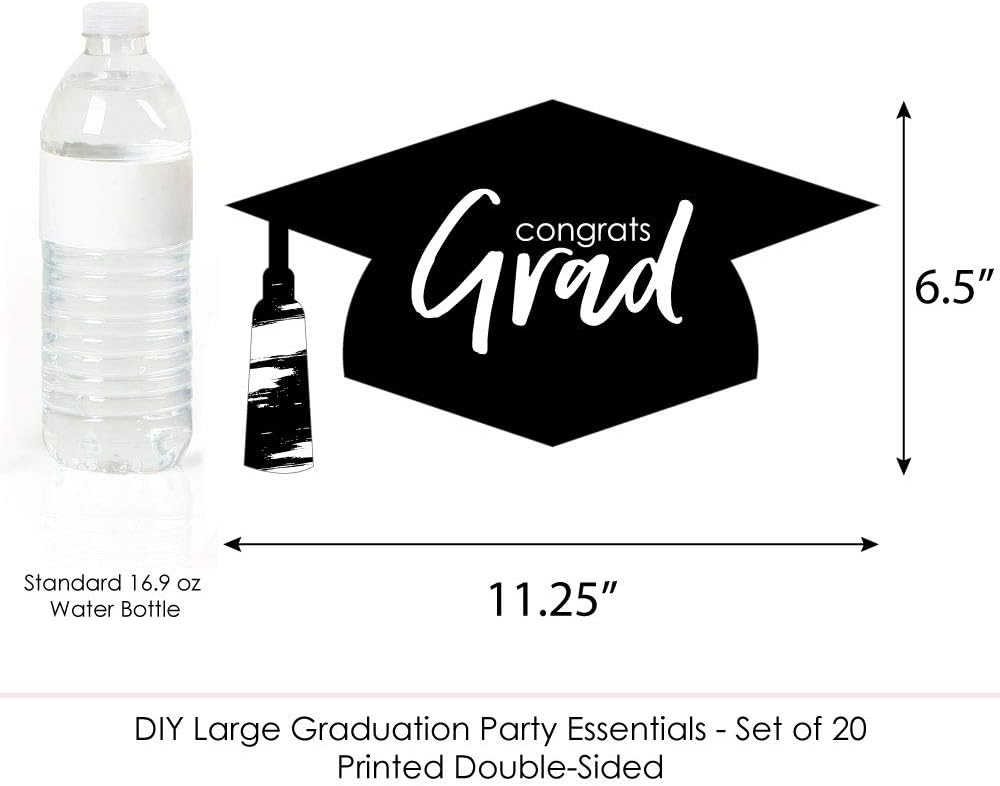 Big Dot of Happiness Black and White Graduation Hat Decorations - DIY Large Party Essentials - 20 Count