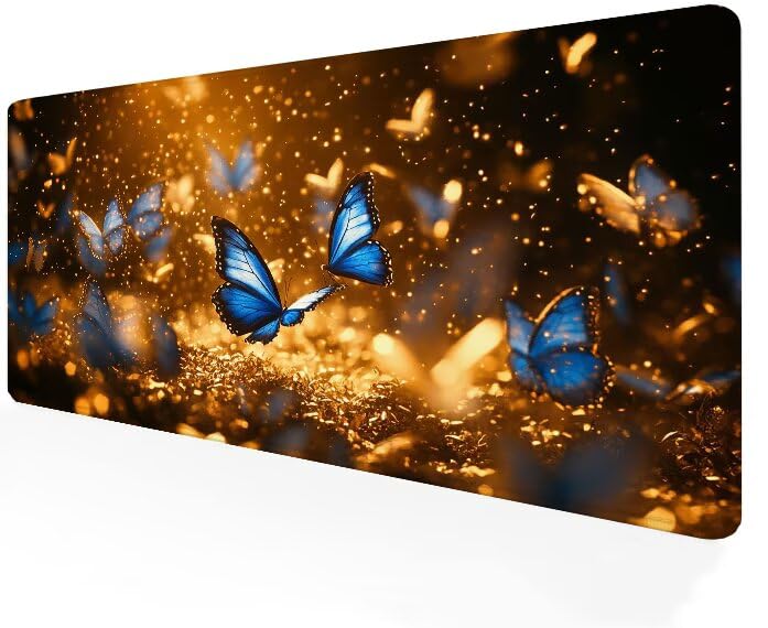 Tapis de souris XXL 1200x400mm imperméable et antidérapant avec motif papillon pour bureau PC