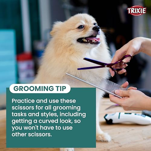 Image of Trixie Straight Scissors, Trimming Scissors for Dogs and Cats, Made with Stainless Steel, and Non-Slip Rubber Handle for Easy Grip, Round-Tip Design Makes It Safe to Use Around face Area - 18cm