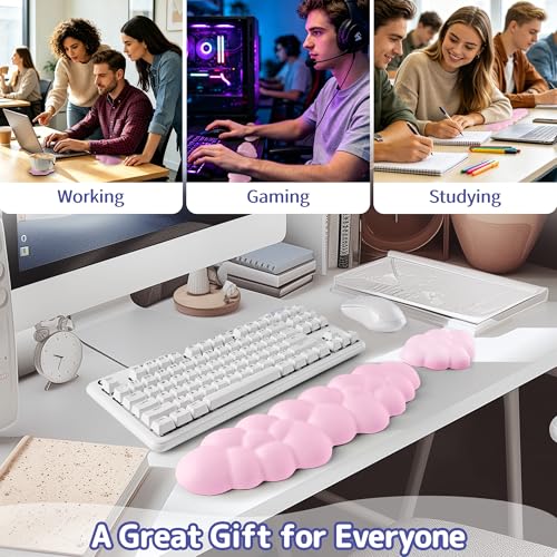 Image of Sushret Cloud Wrist Rest Keyboard, Cloud Keyboard Wrist Pad Set with PU Leather Memory Foam, Cute Arm Rest for Palm Support, PC /Gaming Desk Accessories /Office Setup /Computer Hand Cushion - Pink