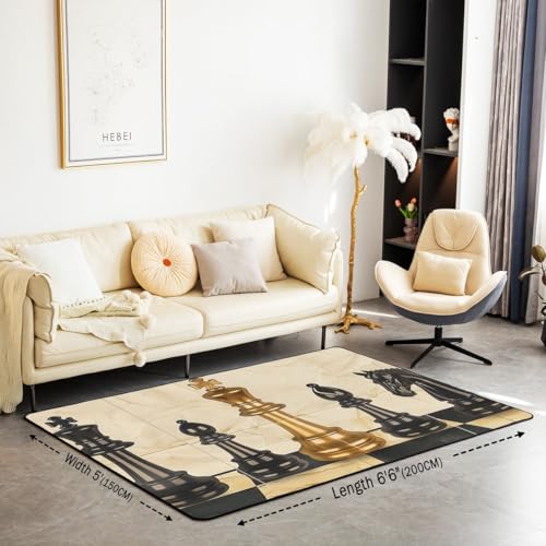 Tapis de sol d'intérieur échecs tapis décoratif rétro marron et noir