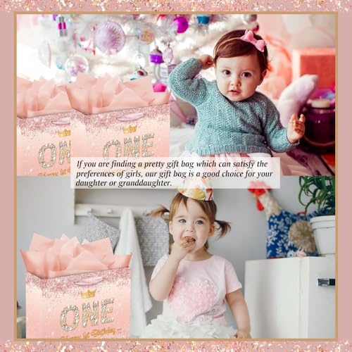 Rose Gold Happy 1st Birthday Gift Bag for One Year Old Girls, One Year Old Girl First Birthday Gift Bag Card Decorations for Daughter, Granddaughter - Image 5