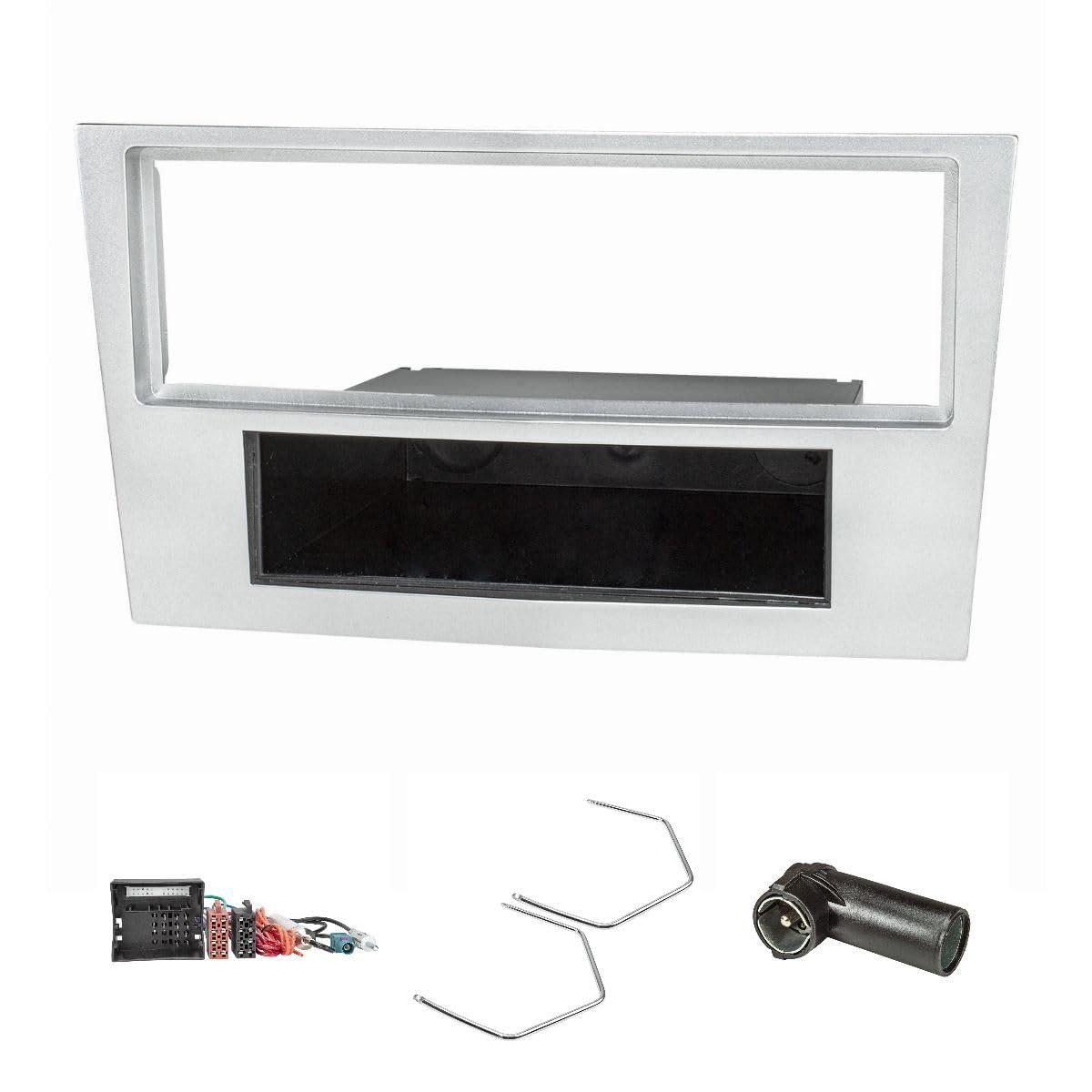 tomzz Audio 2439-091 Set copertura radio compatibile con Opel Corsa D Astra H Zafira B opaco-cromo con adattatore quadlock ISO Fakra adattatore antenna fantasma alimentazione DIN ISO staffa di rila...