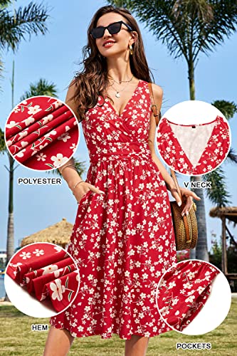 Image of OUGES Women's Summer Spaghetti Strap V-Neck Floral Short Party Dress with Pockets