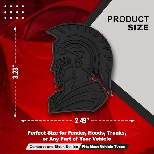 Image of Spartan Emblem 3D Warrior Badge, Custom Car Decal Sticker - Durable Exterior Trunk, Hood, Fender for Car, Truck, SUV (Set of 2) (Matte Black)