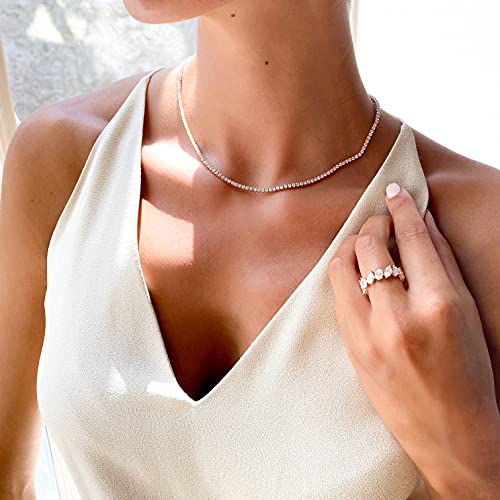 Tewiky Tennis Necklace 14K Gold Plated/Silver Sparking Rhinestone Choker Necklaces Dainty Crystal Cubic Zirconia Bridal Wedding Jewelry for Women3