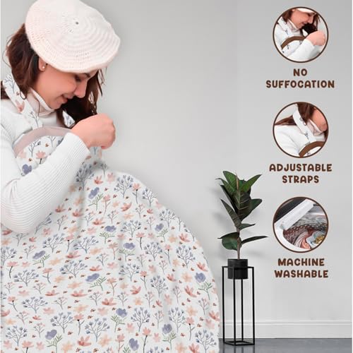 Image of Moms Home Organic Cotton Muslin Nursing Cover for Breastfeeding Apron | Feeding Cover for Mother | Pack of 1 | Blossom