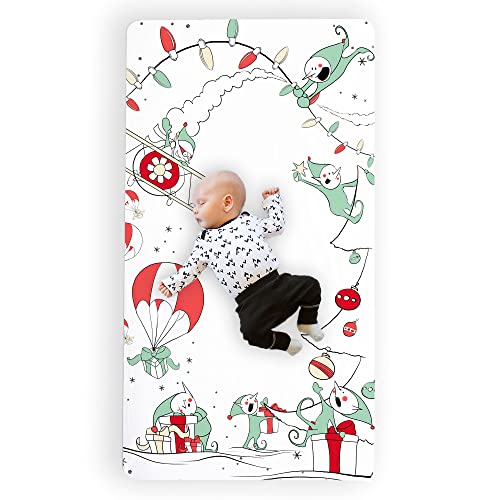 JumpOff Jo - Fitted Crib Sheet, Super Soft Breathable 100% Cotton Baby Crib Sheet for Standard Crib Mattresses and Toddler Beds, 28 in. x 52 in. - Christmas Mischief