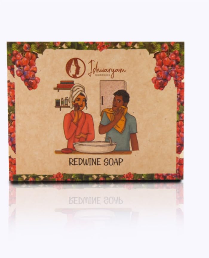 Ishwaryam Goodness REDWINE SOAP 100 Gram | Provides Instant Brightness & Reduces Acne | Pack of 2