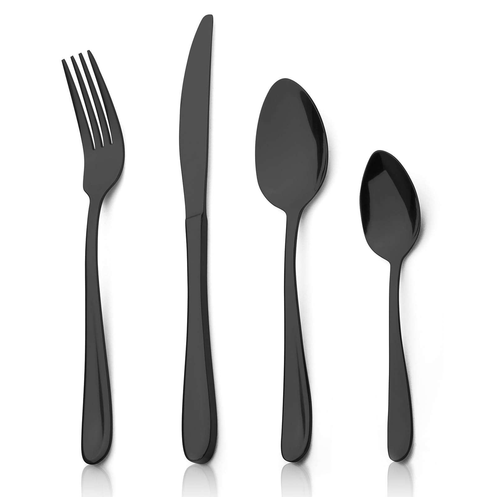 Alata Grand Edelstahl Poliert Schwarz Besteck Set 8 Personen, Essbesteck 32 teilig, Glänzend, Spülmaschinenfest