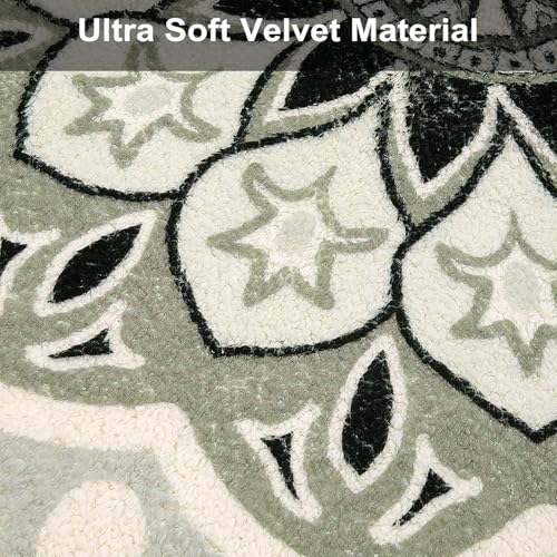 Uphome Round Rug 3Ft Black Mandala Boho Rug With Pom Pom Fringe Non-Slip Washable Circle Bath Mat Soft Cute Blooming Medallion Throw Rug For Entryway Bedroom Powder Living Room Nursery thumb #1