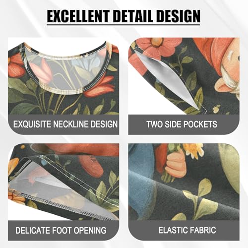 Cartoon Flowers Gnomes Floral Summer Short Pajamas Set 2 Piece Cotton Sleepwear, 5-14 Years4