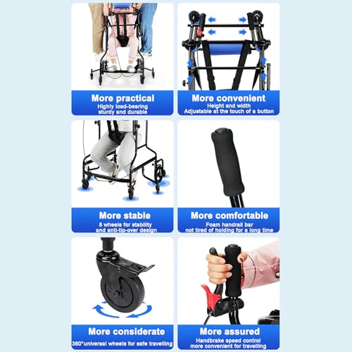 Andador para niños con parálisis cerebral Andador vertical con frenos de mano, andador plegable para personas mayores y discapacitadas, altura ajustable Rehabilitación de pie e para movilida
