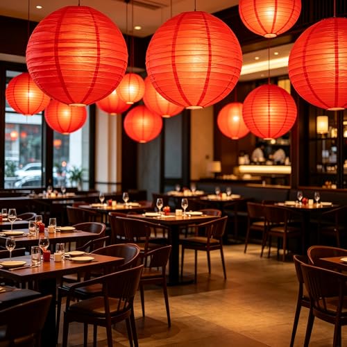 Image of 9pcs Paper Lanterns Assorted Sizes (8 inch 10 inch 12 inch) Hanging Red Chinese Lanterns Graduation Decorations Classroom Graduation Party Wedding Birthday Home Decor (Red)