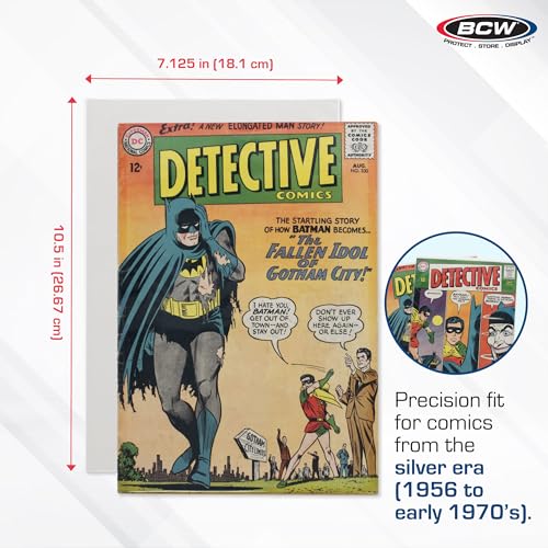 Image of BCW Premium Silver Age Comic Premade Bags with Backer Boards | 7 ⅛ inch x 10 inch | Pre-Loaded & Archival Comic Sleeves and Boards | Crystal Clear Storage for Collectors (Non-Resealable) (250 Pack)
