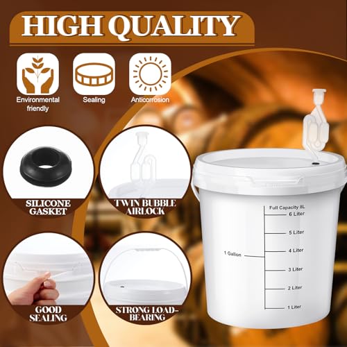 Image of Ziliny 4 Pcs White 2 Gallon Fermentation Bucket with Twin Bubble Airlock Grommets Lid Brewing Wine Fermenter Fermentation Kit for Home Beer Wine Mead Other Fermented Beverage