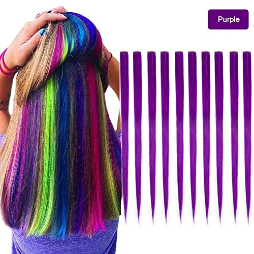 Carina Colored Clip in Hair Extensions 10pcs/lot 22 inch Straight Fashion Synthetic Hairpieces for Party Highlights Multi-Color (Purple)