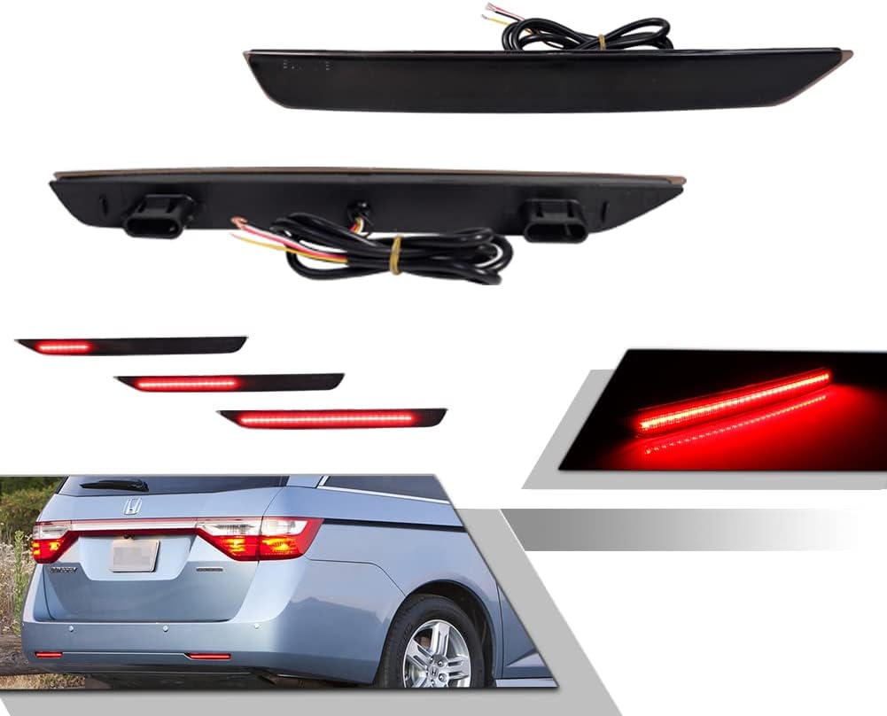 GTINTHEBOX for 2011 2012 2013 2014 2015 2016 2017 Honda Odyssey LED Rear Fog Bumper Reflector Brake Tail Sequential Flash Signal Lights Lamp Smoked Lens 33505TK8A01,33555TK8A01