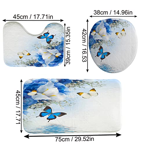 TOENIO 4 Stück Schmetterlings-Duschvorhang-Sets mit 12 Haken, 70X70 Zoll Badezimmervorhänge mit U-Teppich, Toilettendeckelbezug, Badematte, Waschbarer Vorhang für Badezimmerdekoration,C – Bild 6