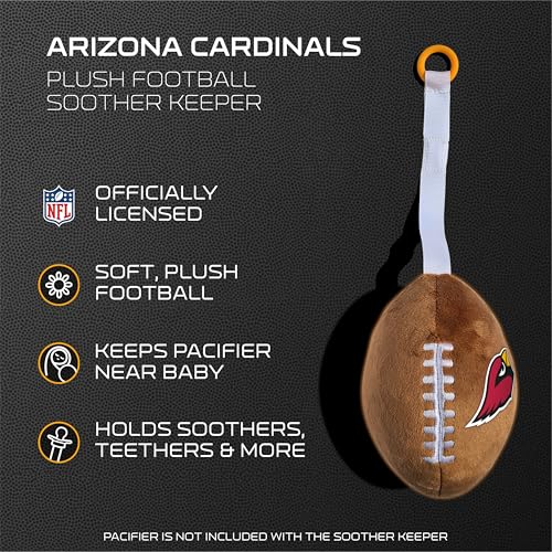 Image of Arizona Cardinals Plush Football Pacifier Holder by Smilo - Officially Licensed NFL Soother Holder - Soft Plush Toy and Dummy Holder - Fits Any Pacifier - Stroller Accessory & Newborn Essential