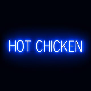 SpellBrite HOT CHICKEN Sign | Food-Related Sign with Neon Look, Blue LED Light Source | 38.6" x 6.3"
