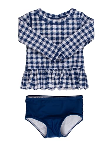 Image of RuffleButts Baby /Toddler Girls Scalloped Long Sleeve Rash Guard 2-Piece UPF50+ Sun Protected Swimsuit