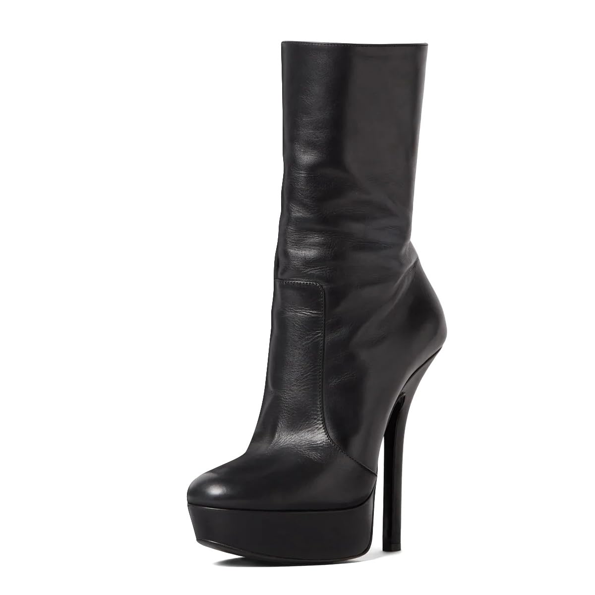 XYD Women Round Toe Mid-calf Boots Platform Side Zip Stiletto High Heels Ankle Booties Nightclub Party Shoes