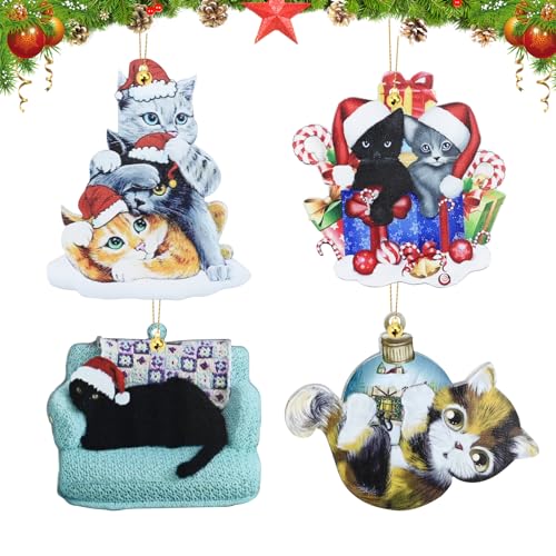 4 decorazioni natalizie a forma di gatto nero, ornamenti per gatti in acrilico, con stampa laterale, decorazione natalizia, regalo di compleanno per gli amanti dei gatti