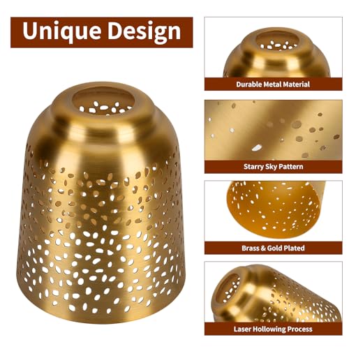 Image of Ceiling Fan Light Covers Replacements with 1.6 inch Fitter, ALUCSET 5.6 inch Height and 5 inchDiameter, Metal Bell Shaped Light Fixture Cover Fits Pendant Light Chandeliers Wall Sconces,Yellow Brass&Gold