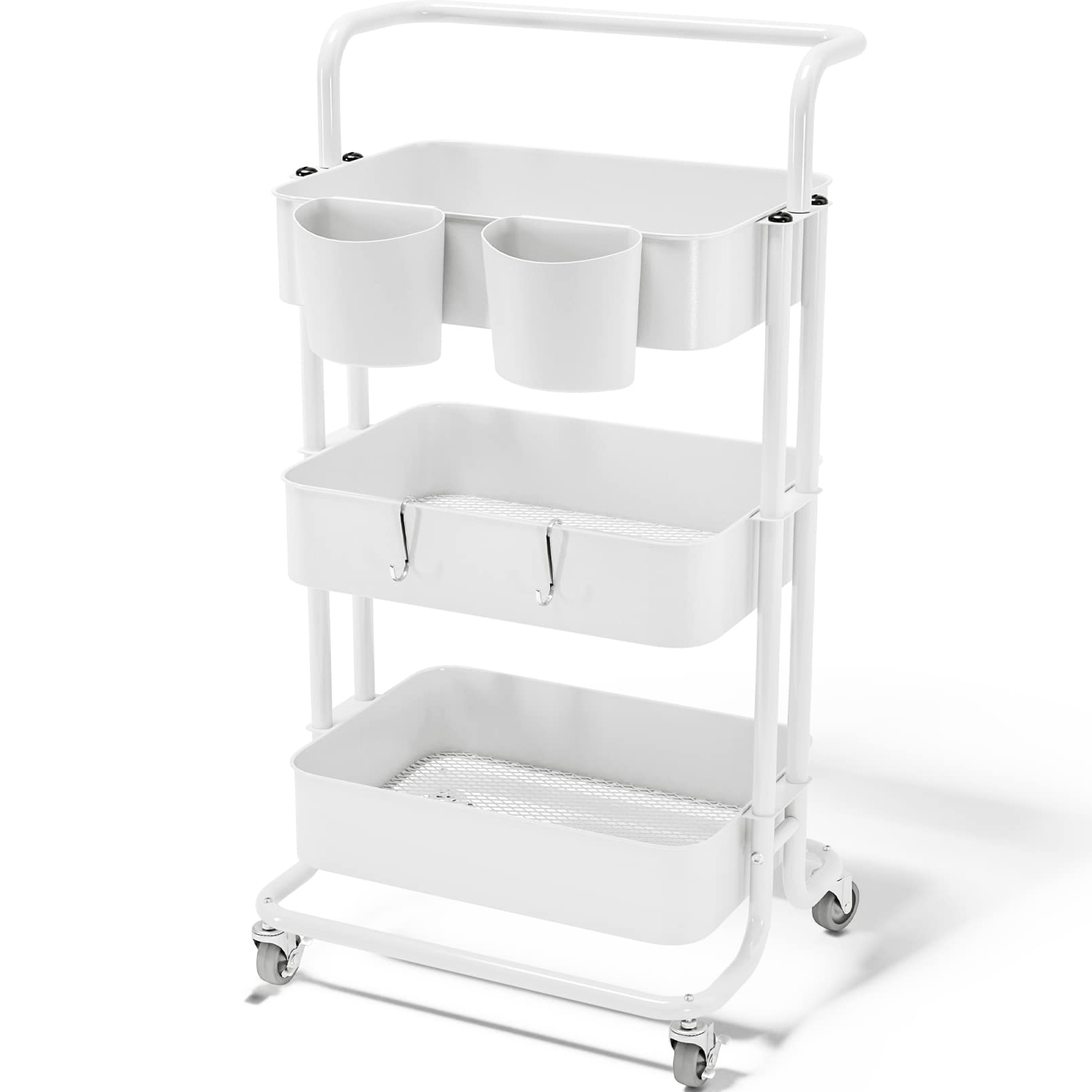 Buy Charcy 3 Tier Metal Rolling Utility Cart, Metal White Cart with