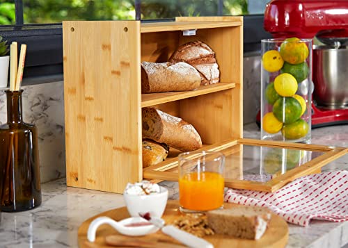 Royalhouse Premium Bamboo Double Layer Bread Box With Clear Window, Bread Storage And Organizer For Kitchen Countertop, Bread Container, Assembly Required #TOP3