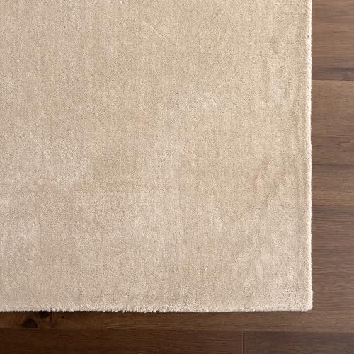 Image of Hand-Tufted Woolen Large Carpets for Living Room 8x11 feet Solid Light Beige Plain Anti-Skid Area Rug High Pile Thick Carpet & Rugs for Hall & Bedroom