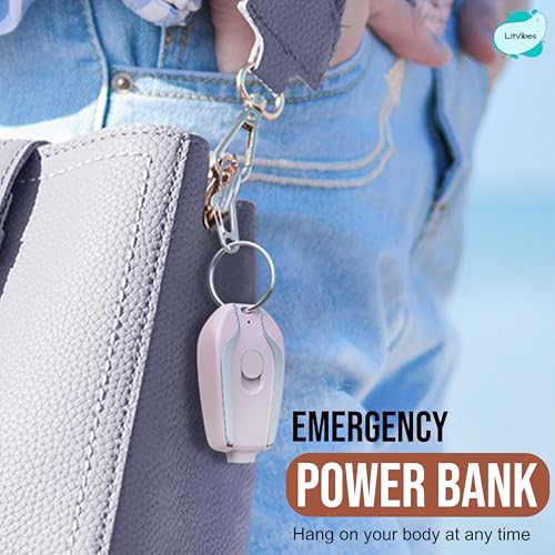 Image of Mini Keychain Emergency Charger,New Power Pod Wireless Charging Compact Portable /Travel Friendly 1500 mAh with Build in Lightning Output Pin Compatible with All iOS Devices - Pink