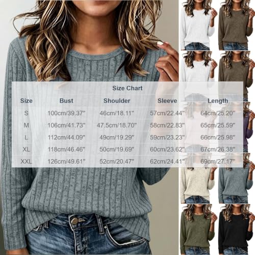 Sweaters for Women 2026 Ribbed Knitted Crew Neck Long Sleeve Pullover Fall - image 3