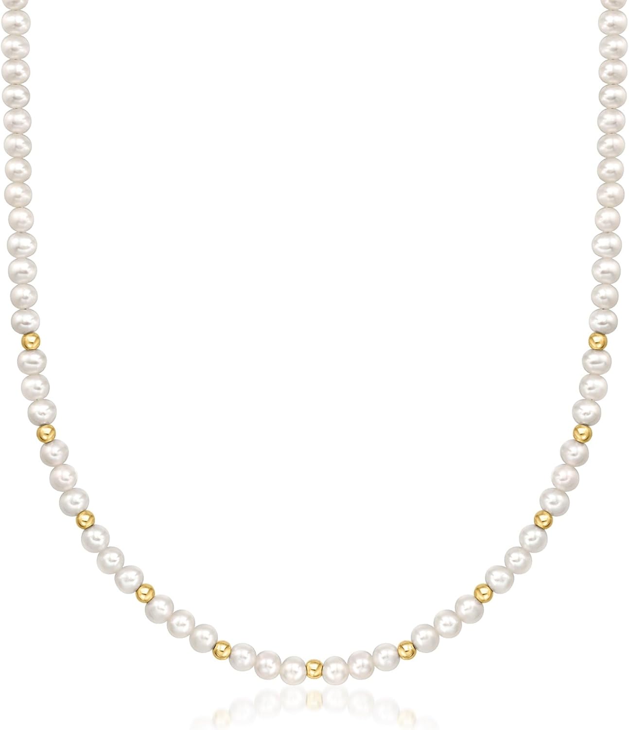 Pure Collection by Ross-Simons 4-5mm Cultured Pearl and 3mm 14kt Yellow Gold Bead Necklace