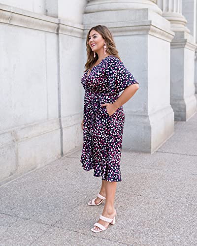 The Drop Women's Pink Dot Print Faux Wrap Short Sleeve Dress By @Caralynmirand, 3X, Plus Size #TOP2