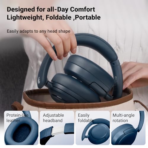Image of Edifier V80 Hybrid Active Noise Cancelling Bluetooth Headphones, Wireless Over Ear Headset with 45H Playtime, Wired Hi-Res Audio Fast Charging Multipoint Connection for Home Travel Office - Navy Blue