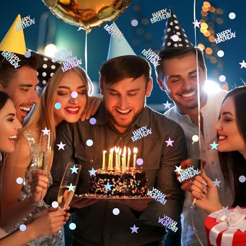 Larrel Happy Birthday Konfetti, 15g Silber Happy Birthday Konfetti Geburtstag Glitzernde Tischdeko Glitzer Geburtstagsdeko Streudeko Geburtstag Geburtstagskonfetti für Junge und Mädchen