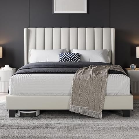 Yaheetech King Upholstered Bed Frame with Headboard Cover