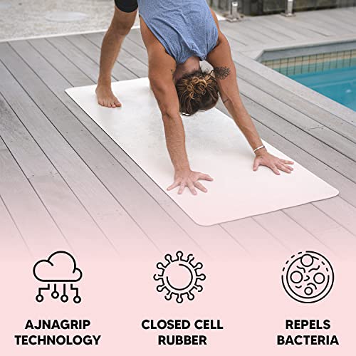 Ajna Natural Rubber Yoga Mat - Decrease Impact & Strain On Joints, Non-Slip Stable Extra Long & Thick 6 Feet, Pilates, Exercise, Fitness Accessory, High Density & Superior Dry Grip - Mandala White #TOP3