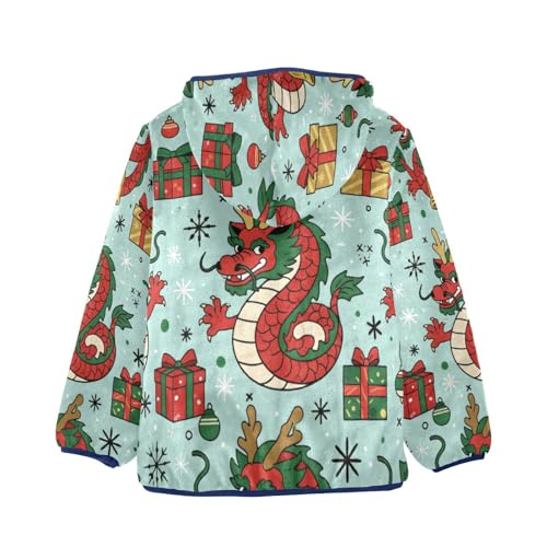 Dragon Snowflakes Bells Pattern Toddler Fleece Jacket Girl Boys Hooded Fleece Jacket Coat Warm Outwear Zip-up 3-10T2