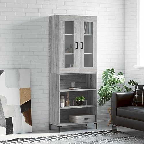 Gecheer Aparador Alto Madera contrachapada Gris Sonoma 69,5x34x180 cm,Aparador para Salón Armario Auxiliar Armario de Almacenamiento Aparador Alacena de Cocina 120#
